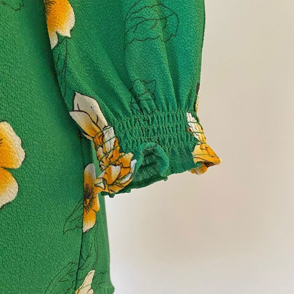 emerald green and yellow flower blouse - Picture 7 of 15